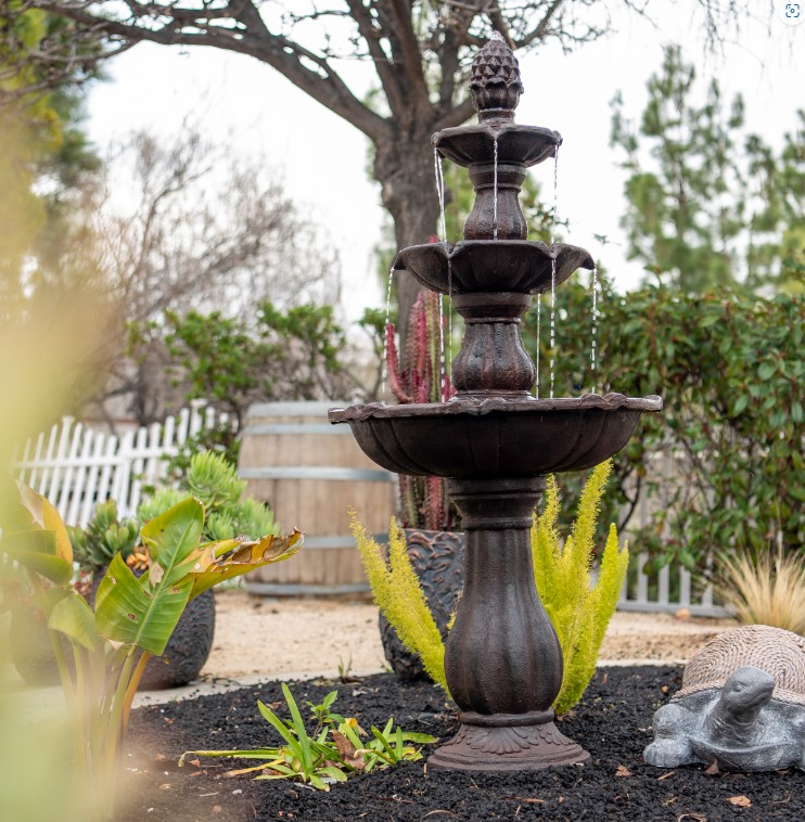 Brown classic fountain in Temecula garden